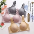 thumbnail image 3 of Sujetador push-up anticaída con botón frontal y aro sin acero para mujer, ropa interior fina de talla grande para mamá gorda, 3 of 6