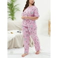 thumbnail image 2 of DGAIYIO 2PS Women's Plus Size Allover Plants Print Pajama Set Soft Short Sleeved and Pants Pajama Suit, 2 of 9