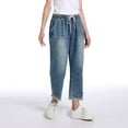 thumbnail image 3 of Women's Elastic Waist Cropped Jeans Baggy Drawstring Stretch Denim Pants with Pockets Style-1 S, 3 of 4
