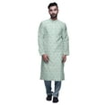 thumbnail image 1 of Atasi Button Placket Satin Slub Printed Mens Kurta With Churidar Kurta, 1 of 1