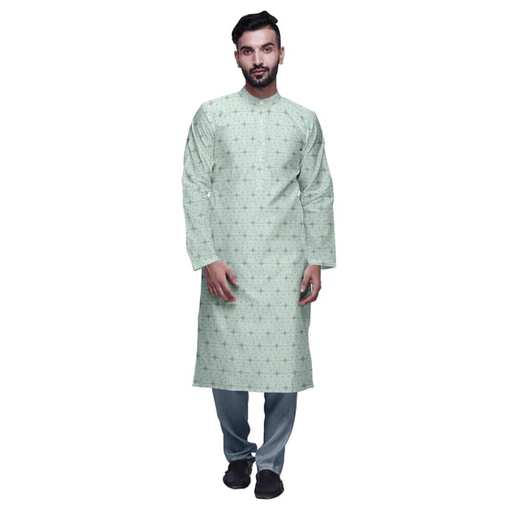 Atasi Satin Slub Ethnic Kurta With Churidar For Mens Printed Party Wear