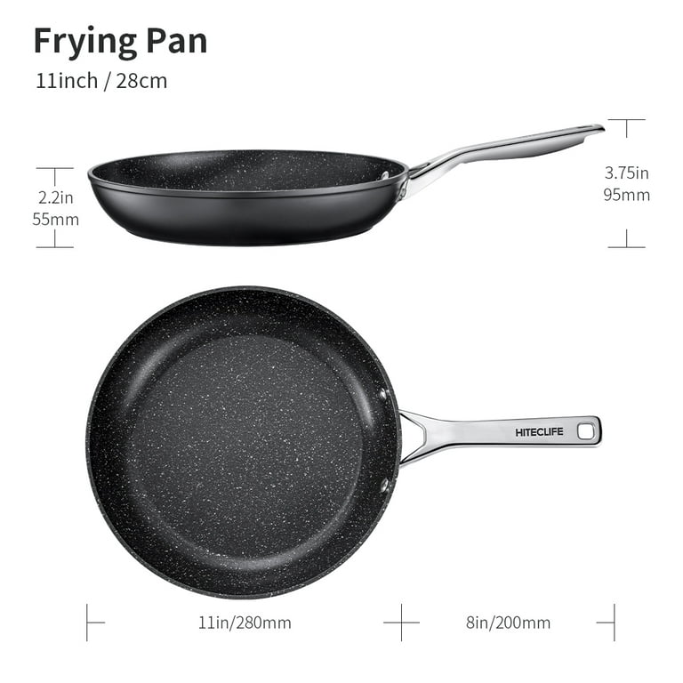 HITECLIFE Nonstick Skillet 11 inch, Frying Pan for All Stoves, Induction  Omelette Pans, Black Cookware, Oven & Dishwasher Safe 