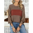 thumbnail image 3 of SWQZVT Long Sleeve Tops Oversized Round Crew Neck Casual Color Block Womens Shirts Blouses, 3 of 6