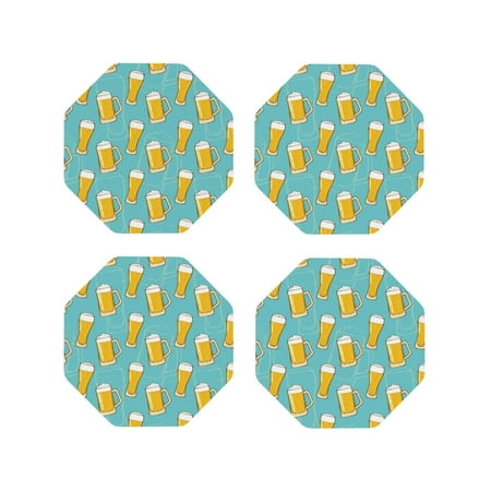 

Drink Coasters Set of 4 Beer print B Leather Coasters for Coffee Table Protector Heat Resistant Cute Coasters for Home Decor Housewarming Gifts Bar Kitchen 4 Inch Octagon