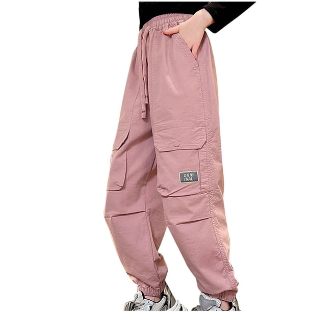 Odeerbi 8-14 Años Niñas Pantalones Cargo Deportes Pantalones Jogger Casual Color Sólido Pantalones de Pierna Recta