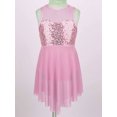 thumbnail image 5 of iiniim Kids Girls Sequins Lyrical Dance Skirt Sweetheart Criss-Cross Back Irregular Ballroom Dress Pink 10, 5 of 7