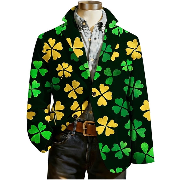 Mens Manga Larga St Patricks Día Impreso Botón Abajo Camisa Casual Blusa, Blusa de Manga Larga para los Hombres Estilo de Vacaciones