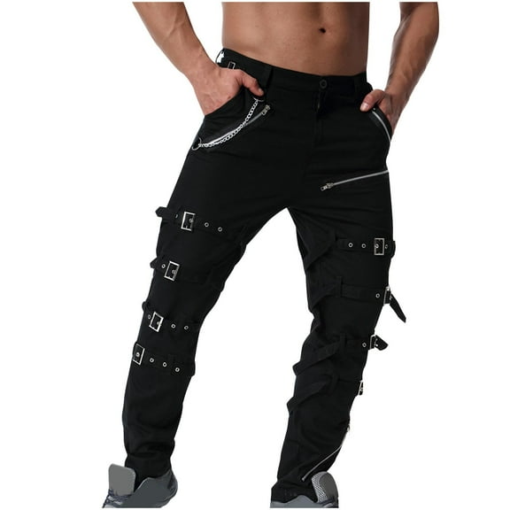 JXMVOJ Men Fashion Zipper Button Solid Casual Pocket Sports Trousers Pants