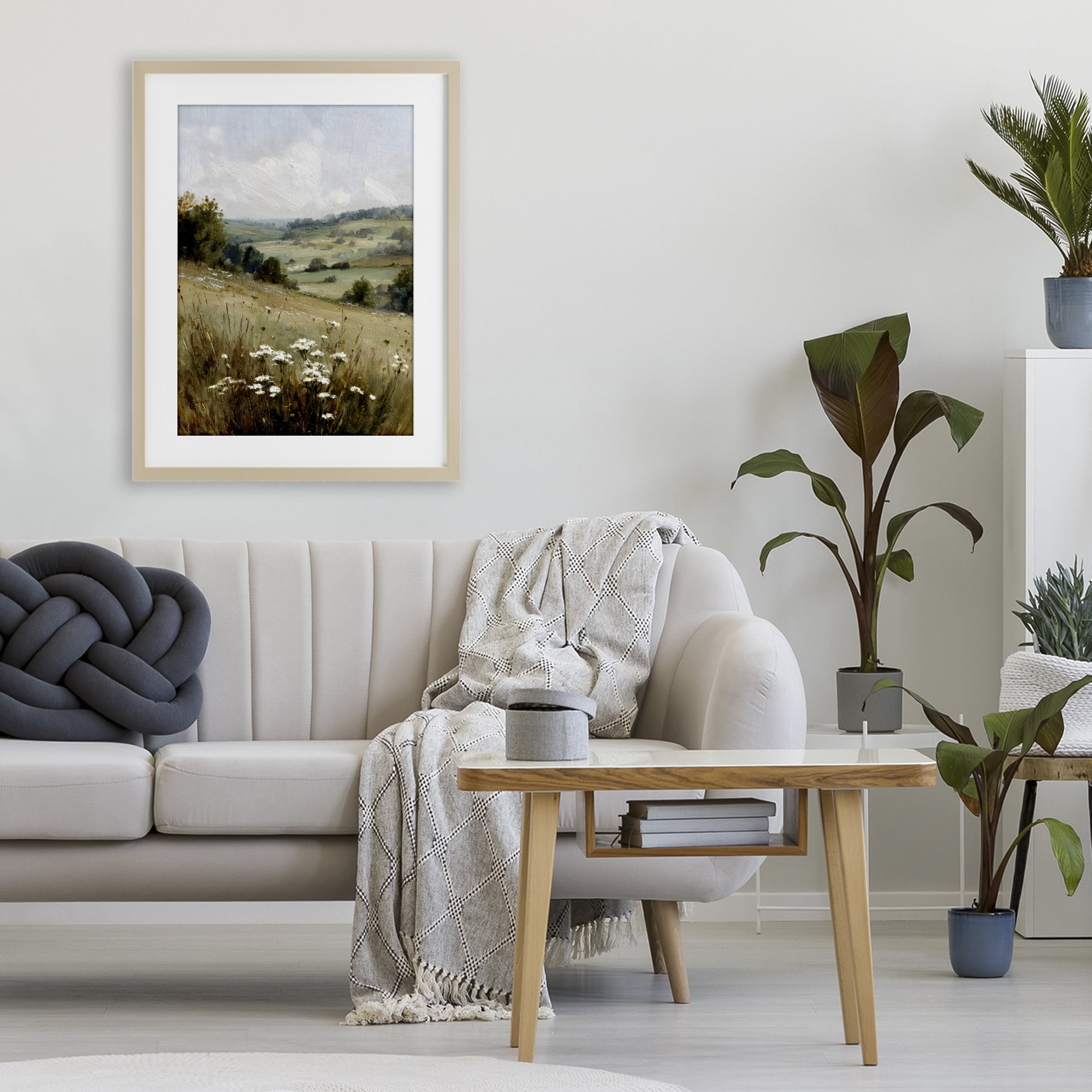 Stupell Industries Hill of White Flowers Birch Framed Print Under Glass, design by Petal Prints Design