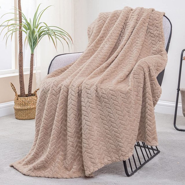 Manta grande de franela polar, 180 x 200 cm, manta para sofá, suave tejido jacquard con estampado de hojas para sofá