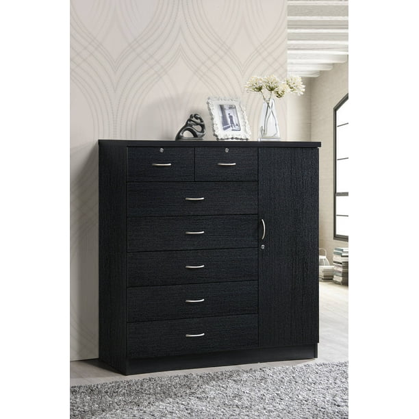 Hodedah 7-Drawer Chest with Locks on 2-Top Drawers plus 1-Door