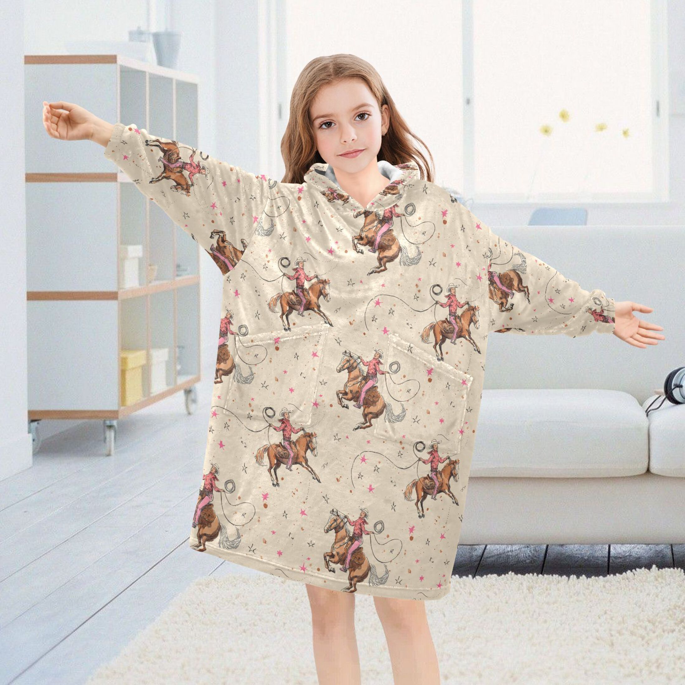 joogoo Blanket Hoodie for Cowboys Riding Oversize Sweatshirt 3-14 YR L