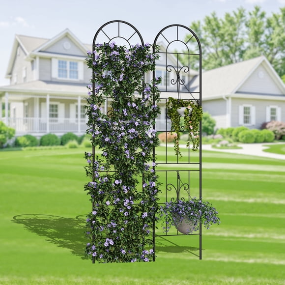 Panneaux de Treillis de Jardin en Métal – Support de Clôture Décoratif Robuste Noir – Fer Antirouille – Plantes Grimpantes, Vignes, Roses, Légumes et Lierre – Jardin, Patio et Pots – 55x12 Pouces, Lot de 2 – Noir