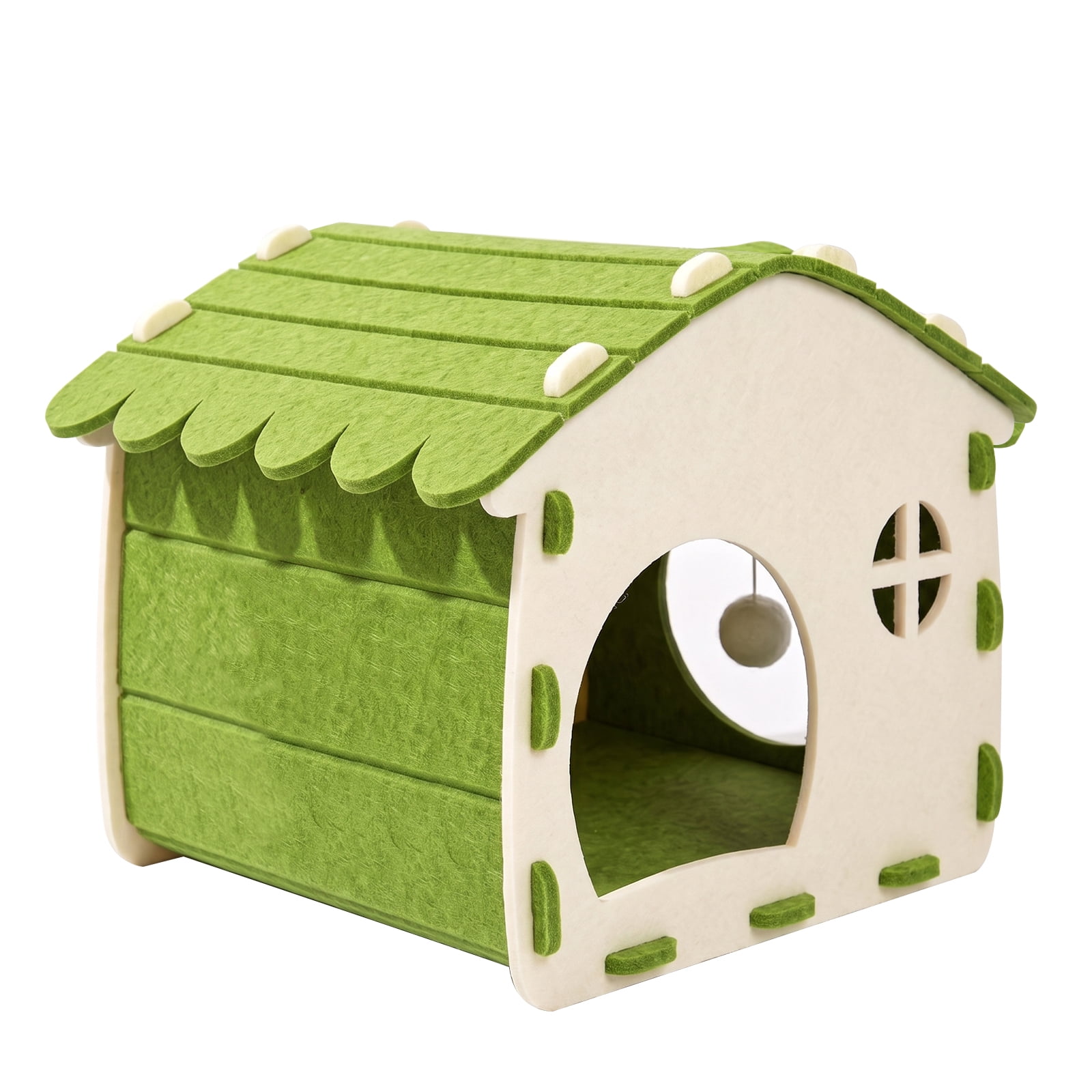Felt Cat House for Indoor Cats, Cozy Cat Cave Hideaway Bed, Soft Durable Felt Cat Enclosure, All‑Season Cat Shelter for Resting, Napping and Hiding, Green 38*42*37cm