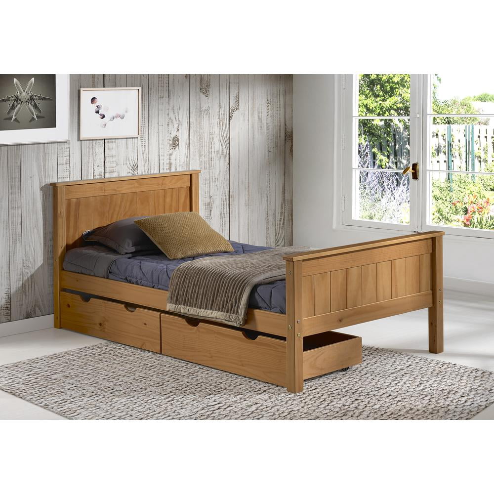 Alaterre Furniture Harmony Twin Platform Bed, Brazilian Pine, Headboard, Footboard, Minimalist Design for Kids Room, Bed Only, Cinnamon