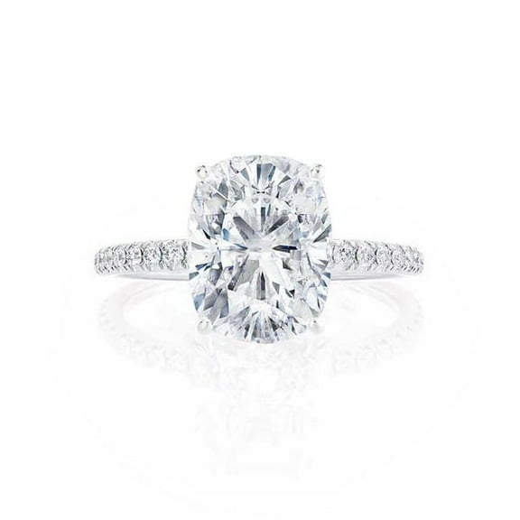 SOLITAIRE JEWELS 2Ct Elongated Cushion Moissanite 10k White Gold Petite Pavé Shoulder Set Ring