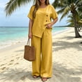 thumbnail image 2 of VBVC Women's 2 Piece Asymmetrical Button Pants Sets , Casual Summer Loose Matching Outfits For Women , Ladies' Short Sleeve Tunic Suit Sets with Pockets,Yellow,S-3XL, 2 of 8