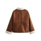 thumbnail image 5 of Abrigos de lana de cordero con contraste de una sola botonadura para mujer, chaquetas elegantes con bolsillos de solapa, chaquetas de gran tamaño, ropa de calle elegante de otoño 2024, 5 of 5