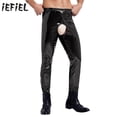 thumbnail image 2 of Lencería masculina de cintura alta, pantalones largos de látex, mallas sin entrepierna de charol brillante, leggings con cintura elástica, ropa de club, 2 of 5
