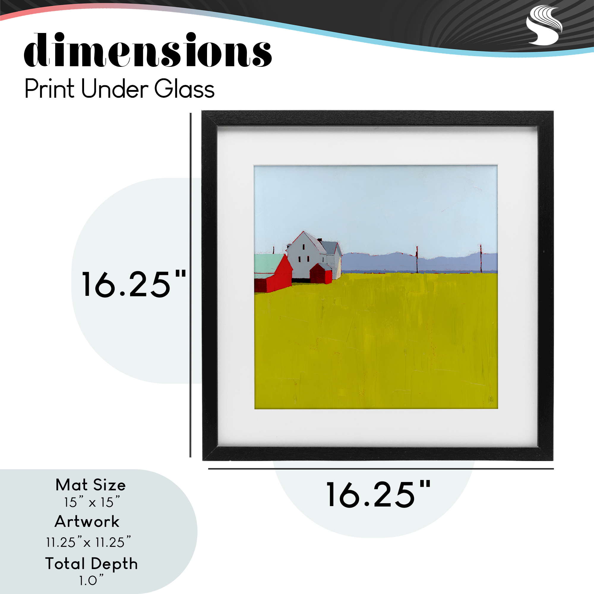 Farmhouse & Shed Landscape Black Framed Print Under Glass, design by Ruth LaGue