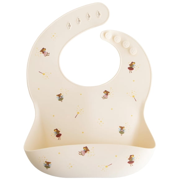 Babero de Silicona para Bebé mushie Ajustable Impermeable con Ratones Hada