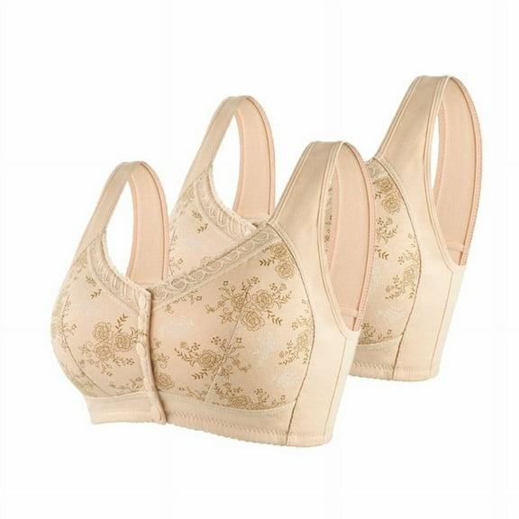 Mrat Front Closure Bras for Women Plus Size Bandeau Racerback Bras Tank Tops with Built in Bras Padded Bralettes for Women Large Breasts Front Closure Bras Lingerie Bras Beige 3XL