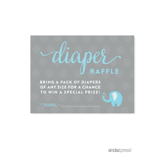 Diaper Raffle Gray Boy Elephant Baby Shower Fun Game Cards, 30-Pack