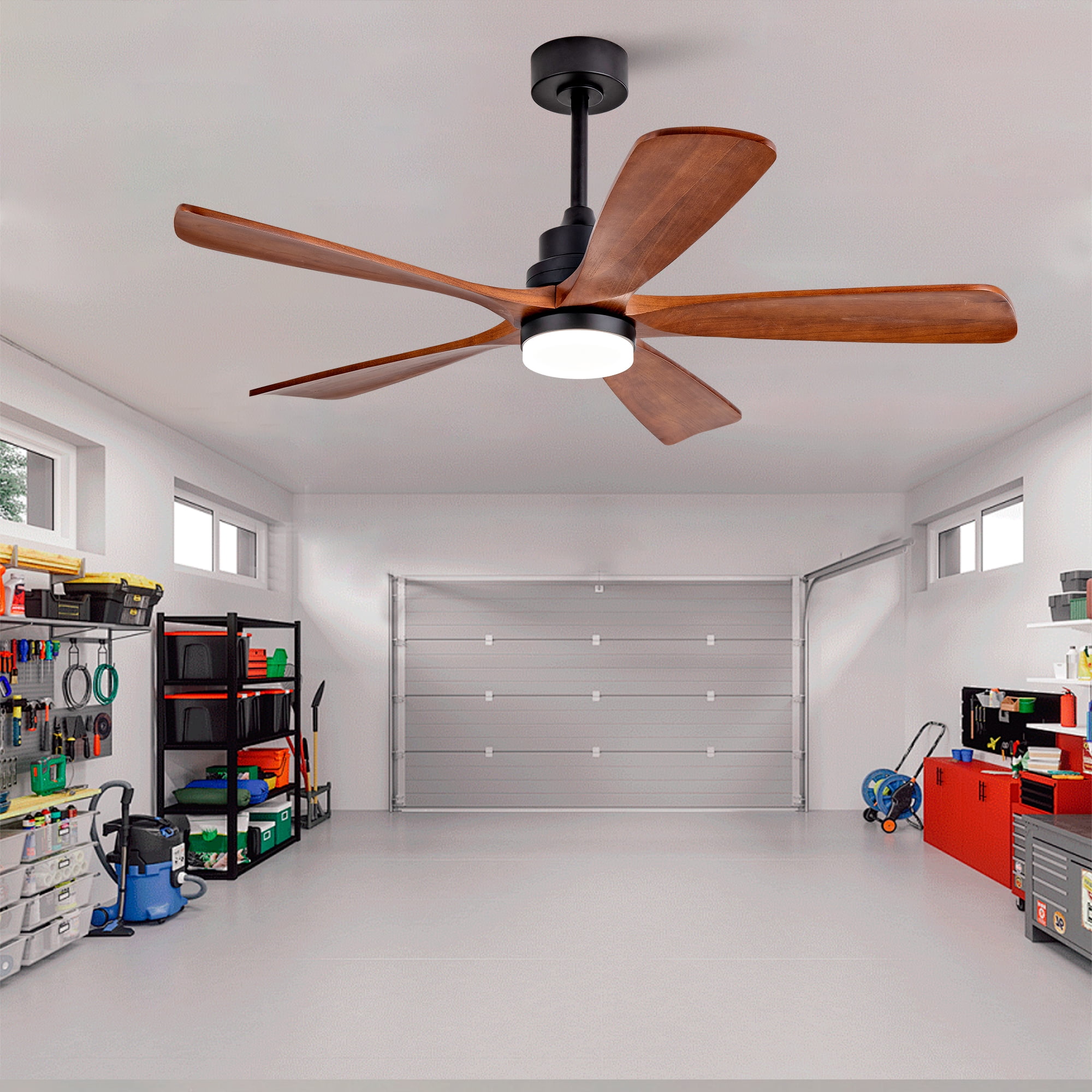 Ceiling Fan with Lights, 52 Inch Remote Control 5 Solid Wood Blades Outdoor Fan for Patio Farmhouse Bedroom, Black