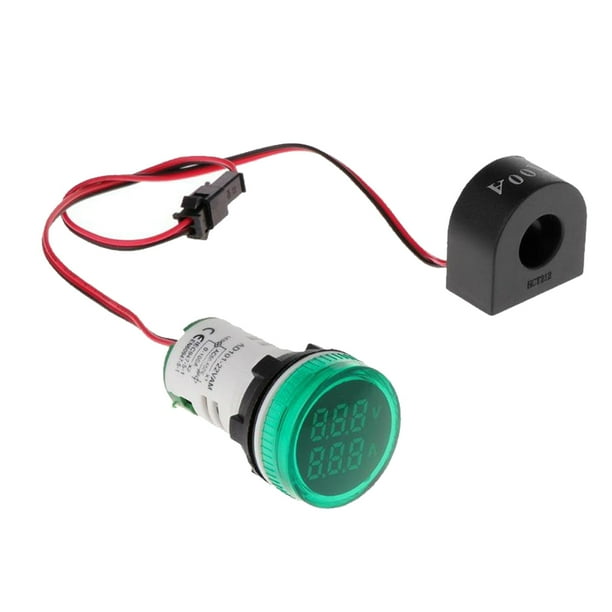 Medidor de Voltaje Billuyoard Digital ABS 0-100A 50-500V 22mm Verde