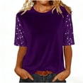 thumbnail image 2 of Horkkom Sparkly Tops for Women Crewneck Velvet Short Sleeve Blouses Loose Party Casual Tops M, 2 of 5