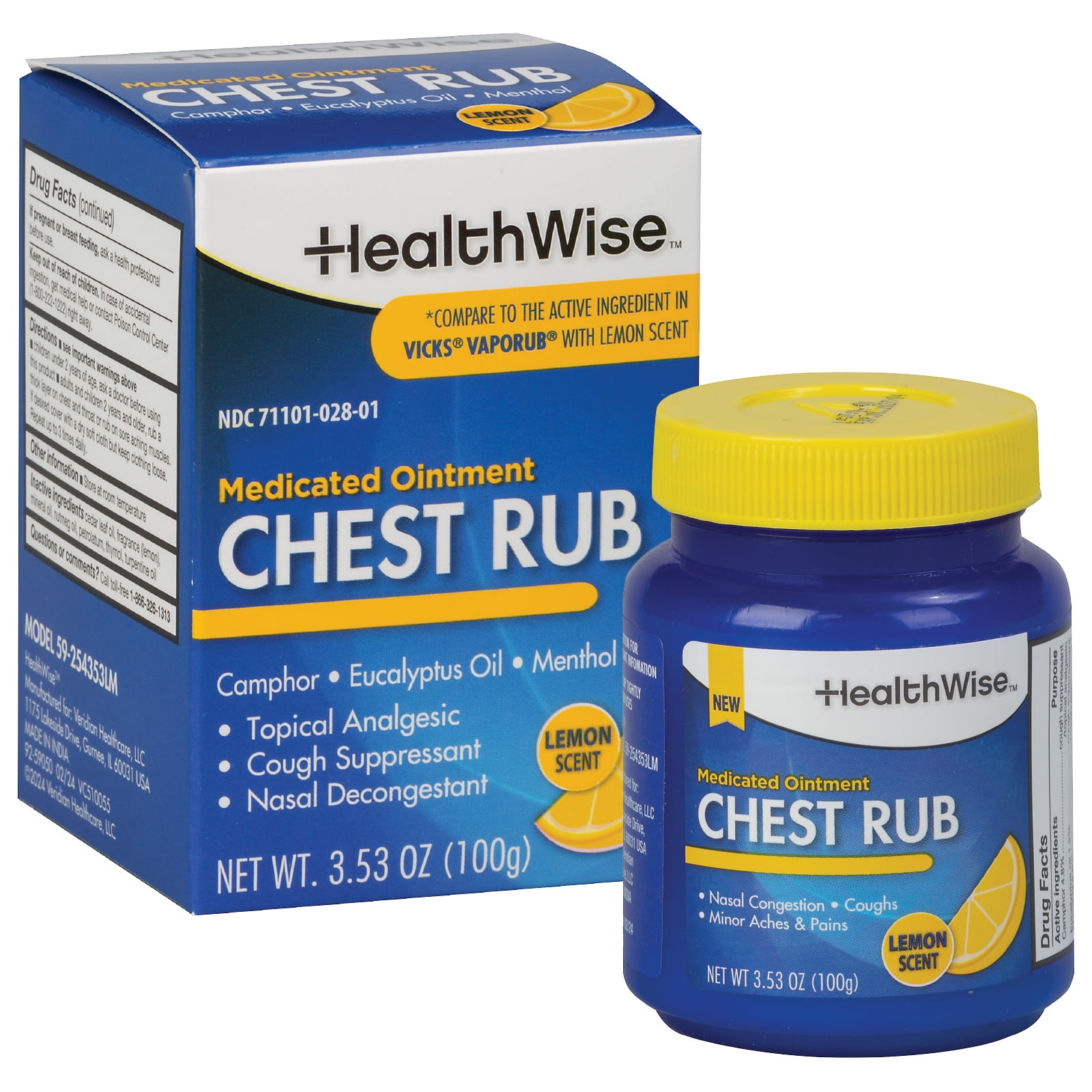 HealthWise Medicated Chest Rub | Refreshing Lemon Scent | Cough Suppressant | Relieves Nasal Congestion | Relieves Minor Aches and Pains | 3.53 oz.