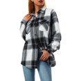 thumbnail image 4 of Women Plaid Flannel Shirt Jacket Button Down Lapel Long Sleeve Shacket Cardigan Coats Fall Spring Clothes, 4 of 7