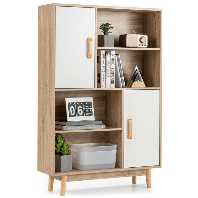 Gymax Buffet Armoire de Rangement Bibliothèque Placard avec Porte Tablette Blanc