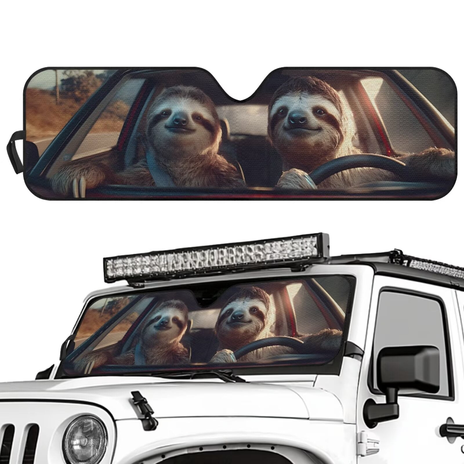 XYZCANDO Sloth Windshield Sun Shade for 2018-2024 Jeep Wrangler JL JLU & Gladiator JT Folding Front Window Sun Shade for Car Accessories Windshied Sunshade Block UV Rays
