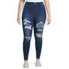 Wax Jean Juniors' Plus Size Rip and Repair Skinny Jeans