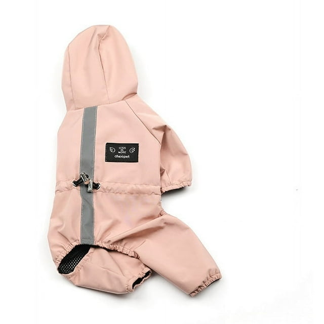 PSM Pet Raincoat for Dogs and Cats - Waterproof, Breathable with Reflective Strips, Four-Legged Design, Size S (Pink) - Wholesale Available, Universal Fit for Multiple Pets, Comfortable & Safe for