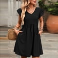 thumbnail image 4 of Dvprdro V Neck Short Flared Sleeve Ruffle Hem Loose A Line Mini Dress for Women Summer Beach Casual Solid, 4 of 7