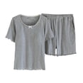 thumbnail image 2 of FNFYFH Cute Pjs Set for Women Ribbed Knit Cotton Sleepwear Short Sleeve Lounge Pajamas Set with Built in Bra, 2 of 10