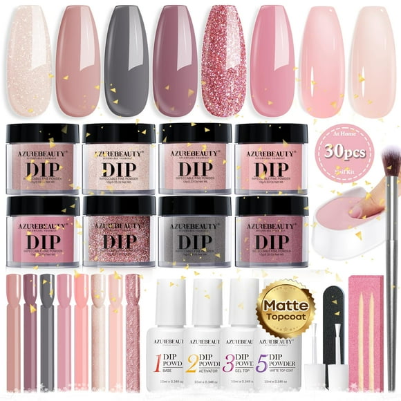 Kit de polvos para uñas AZUREBEAUTY con 8 colores y accesorios