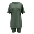 thumbnail image 5 of WAYUTE Womens Sets 2 Piece Outfits Casual Solid Round Neck Short Sleeve Summer High Slit Top Shirt Shorts Set, 5 of 7
