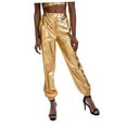 thumbnail image 4 of IBASETOY Female Loose Long Pants Golden Glittering Hip Hop Trousers for Women's Wearing Party Bar KTV Breathable Soft Polyester 30.5inch, 4 of 5