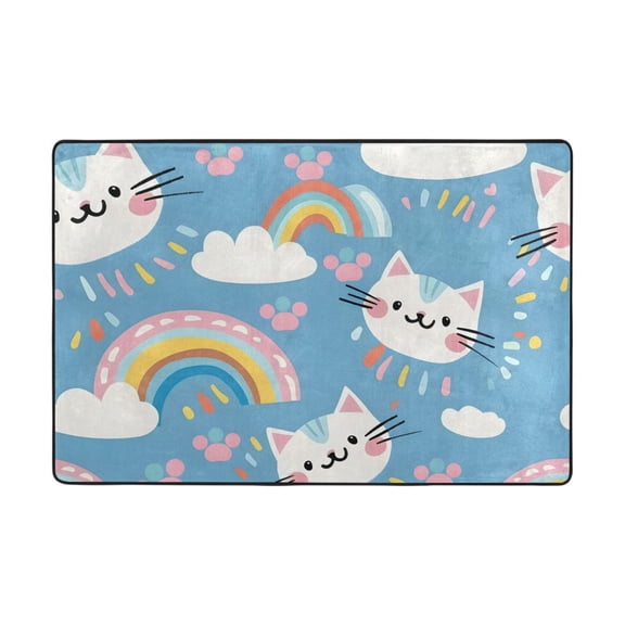 Ryvnso Rainbow and Cat Paw Print Area Floor Mats Large Nursery Rugs Non-Slip Carpets Doormat 36" x 24"