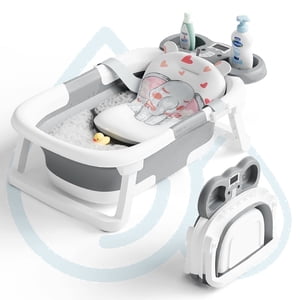 Aprpink Foldable Baby Bathtub with Thermometer, Gray