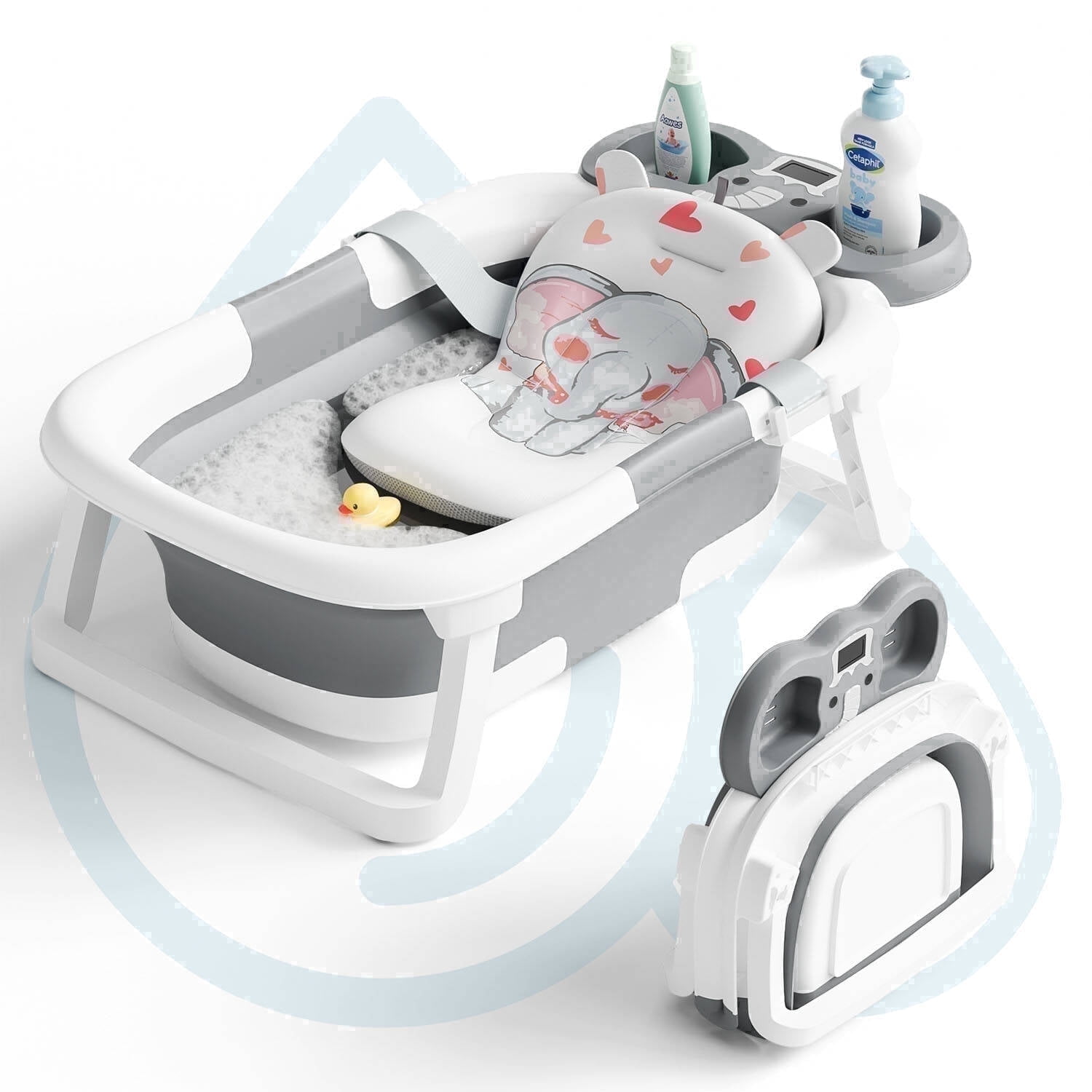 Aprpink Foldable Baby Bathtub with Thermometer, Gray photo 1