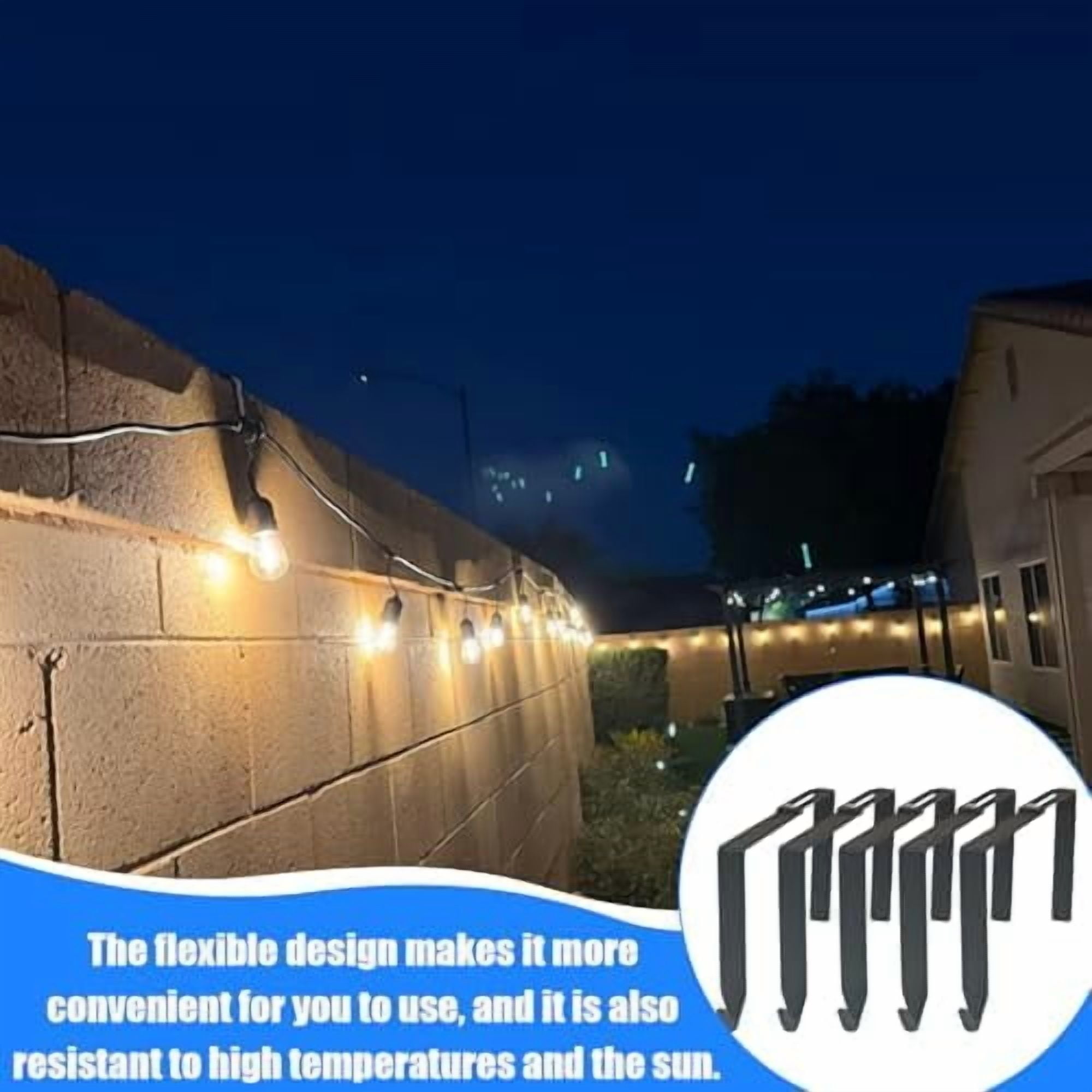 Adjustable Outdoor Light String Hooks for 3.2 - 6 inch Concrete Cinder Block Wall and Fences, 5 Pcs Metal No Drill String Light Hangers, Outside Hanging Rope Lights Cable Cord Holders Organizer