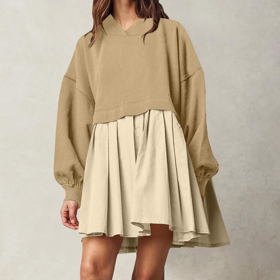 BSDJILFG Sweatshirt Dresses for Women Plus Size Casual Solid Color Long Sleeve Loose Fit Crewneck Shirts Mini Dress Hot Sales