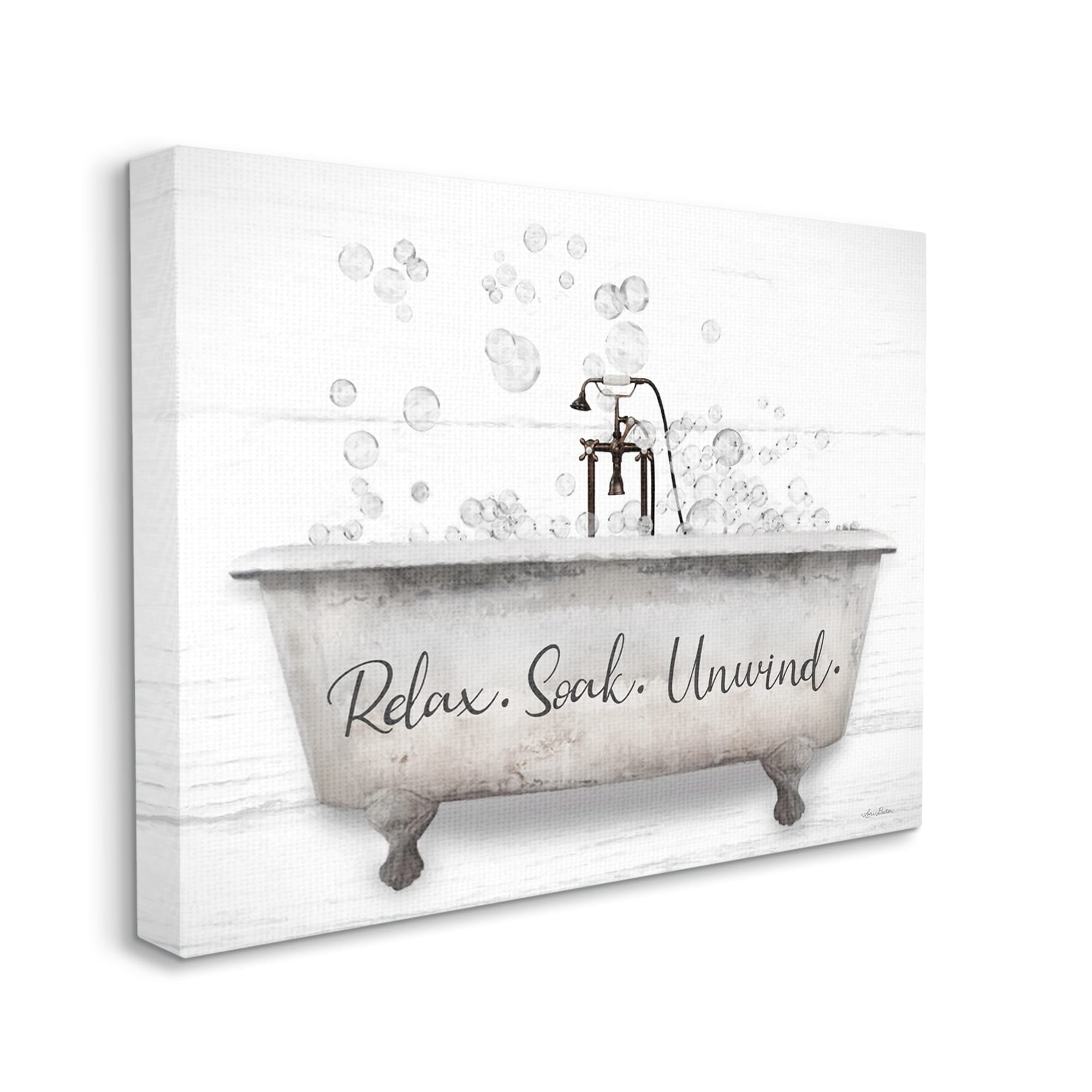 Stupell Relax Soak Unwind Bathtub Bubbles Typography Painting Gallery Wrapped Canvas Print Wall Art