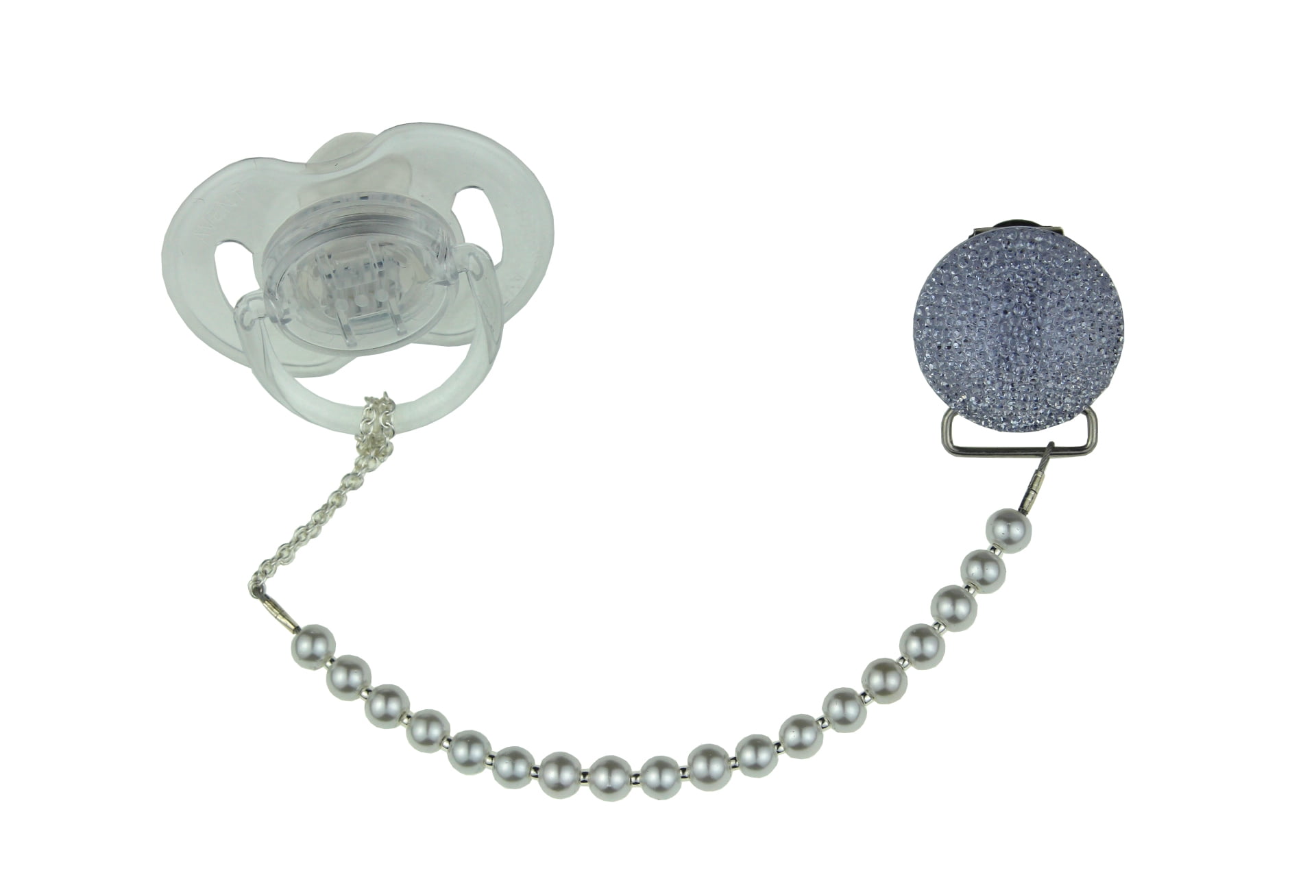 Sparkly Glitter Crystal with Swarovski Crystals & Matching Pearl Pacifier Clip