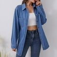 thumbnail image 5 of Fnooota Button Down Shirts for Women, Stripe Long Sleeve Casual Denim Tops Blue Size M, 5 of 6
