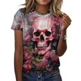 thumbnail image 3 of Skull T-Shirt O Neck Retro Print Big Size T-Shirts Short Sleeve Tees Womens Pretty Design, 3 of 5